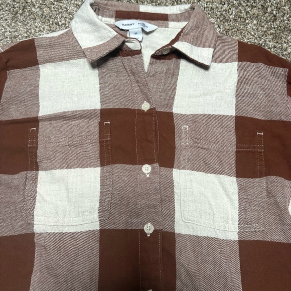 Old Navy Women’s XS Boyfriend Shirt Brown and White Plaid Flannel - Picture 4 of 10